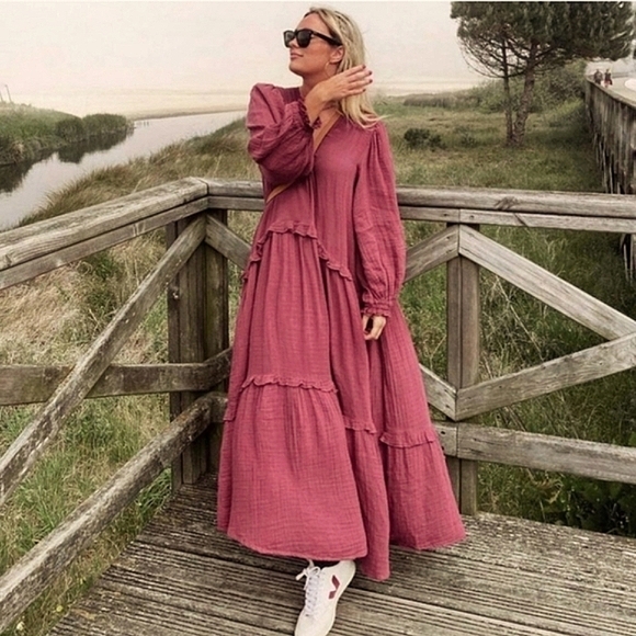 Zara * Voluminous Flowy Pleated Midi Maxi Cotton Dress Size S - Picture 1 of 9